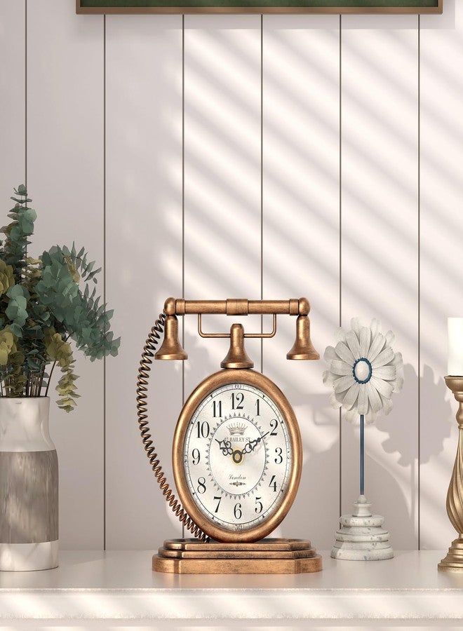 ChimeTide Vintage Table Clock, Desk and Shelf Decor Clock, Gold Antique Telephone Style Mantel Clocks, for Living Room, Farmhouse, Bedroom, Bedside, Gift (7.3" H x 7.3" W) - Image 5
